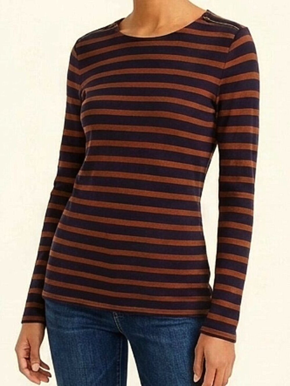 J. Crew Striped Cotton Tee w/Gold Shoulder Zippers- Sz. Sm
